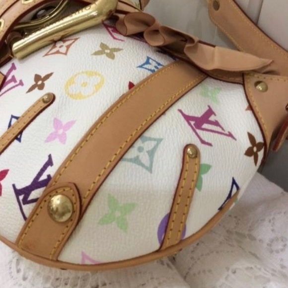 White Multicolor Canvas Monogram Bag - Picture 6 of 11